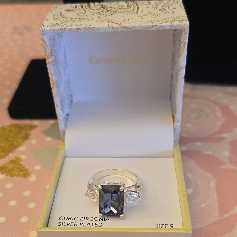 Charter Club Silver Plated Cubic Zirconia Ring Size 9 NIB